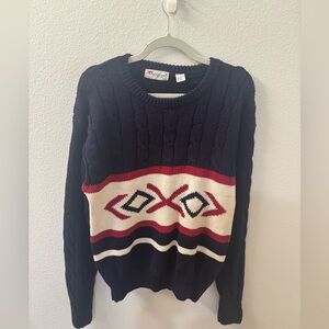 Vintage Parker of Vienna Chunky Cable Knit Sweater Large Multi-Color Pullover